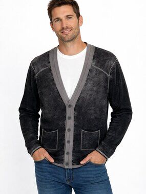 7 For All Mankind Black Cardigan Sweater Gray Trim Button Front Pocket Medium